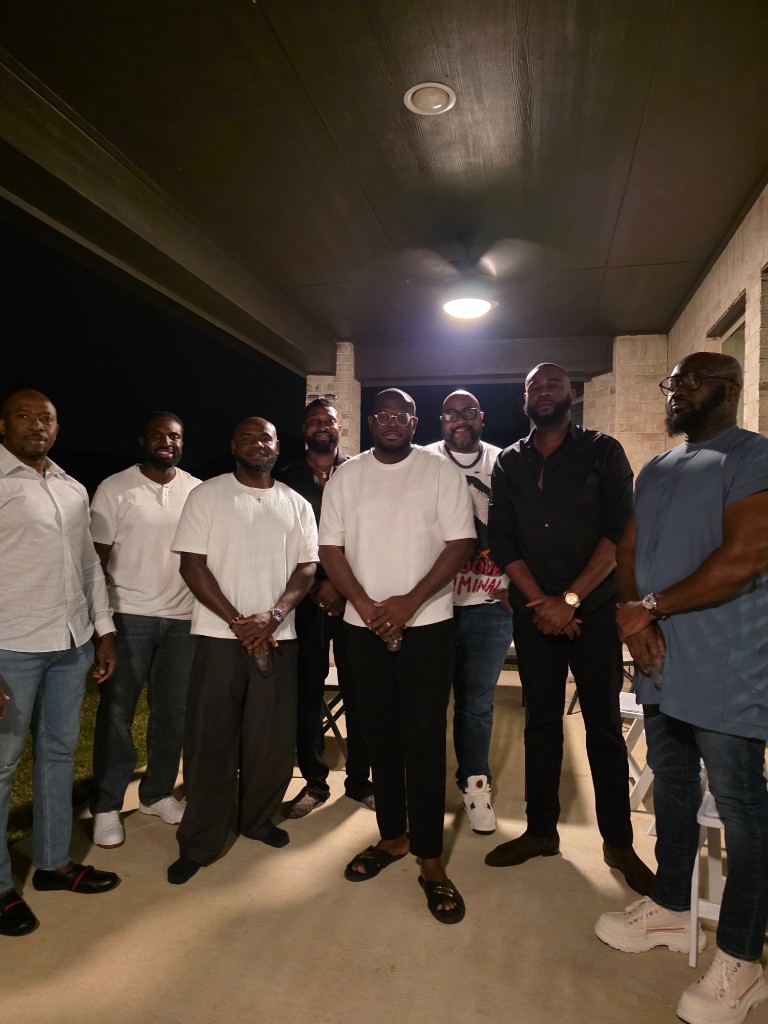 Men's group on porch