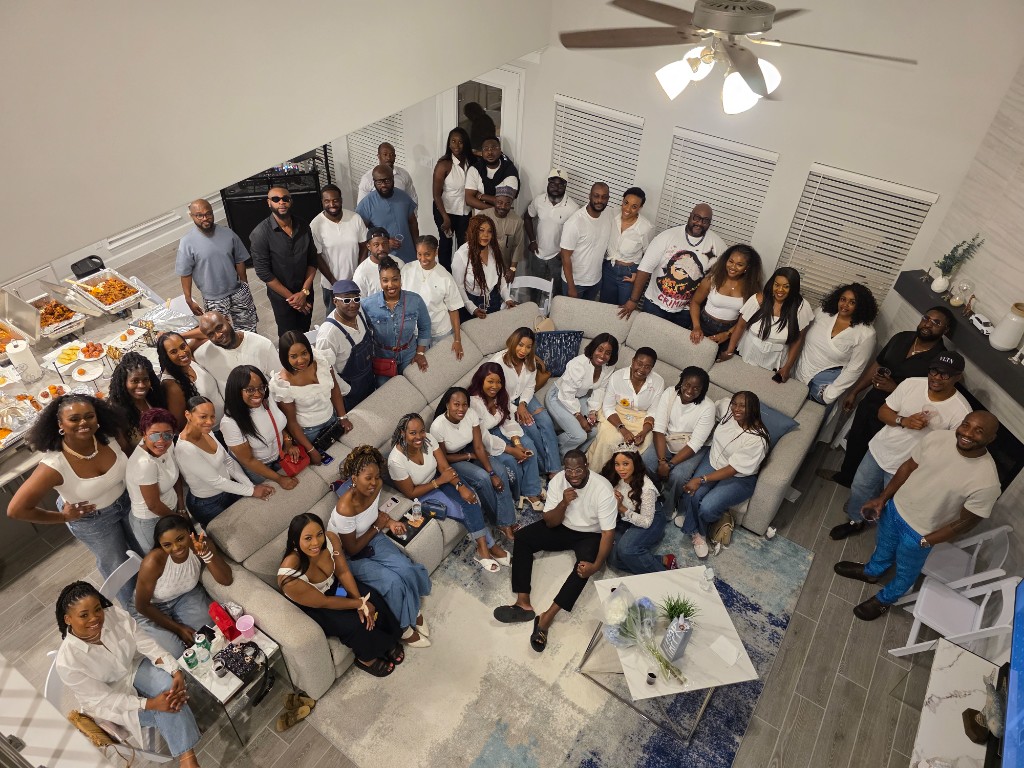 Overhead group shot from the balcony