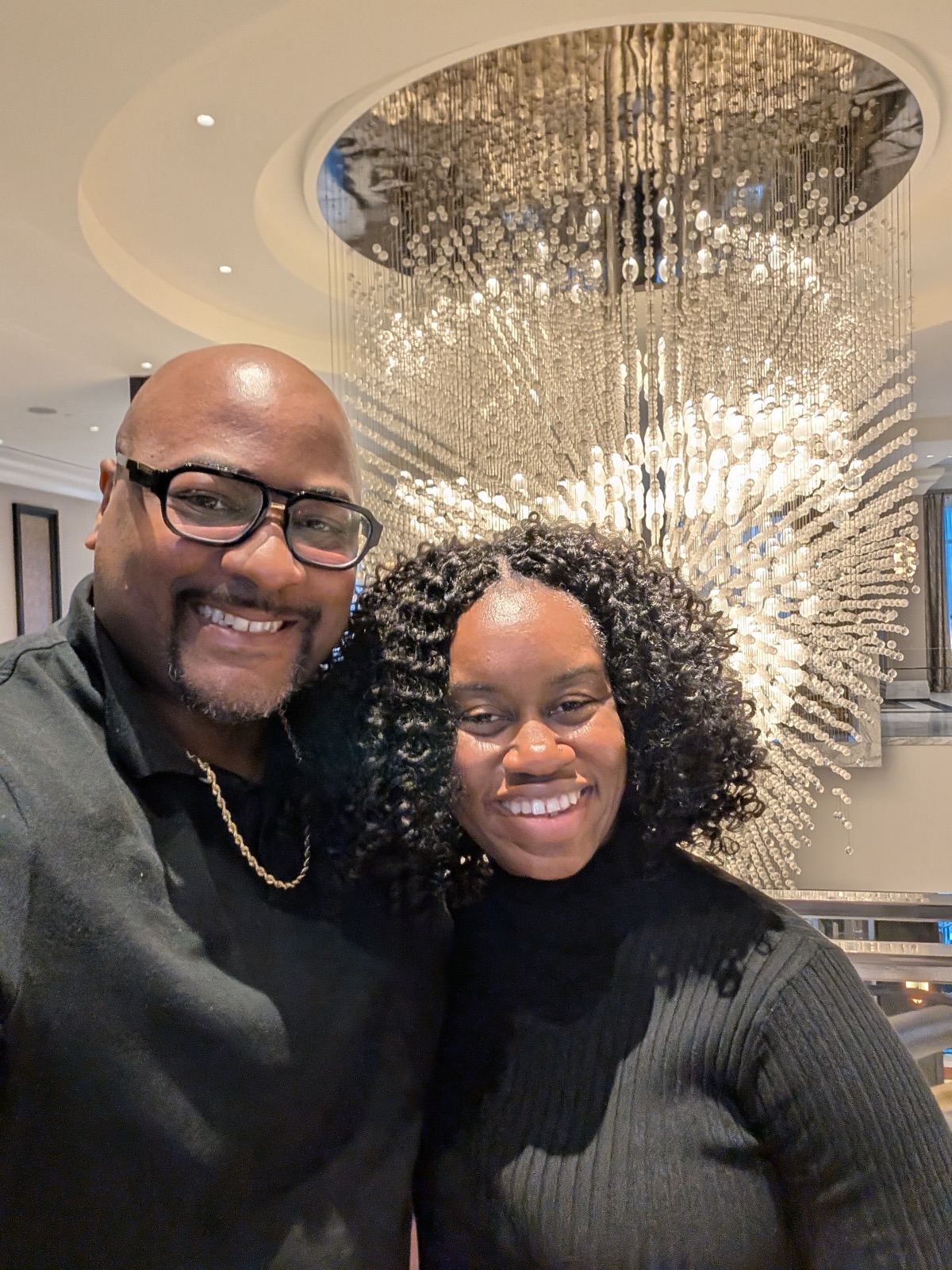 Beneath the chandelier